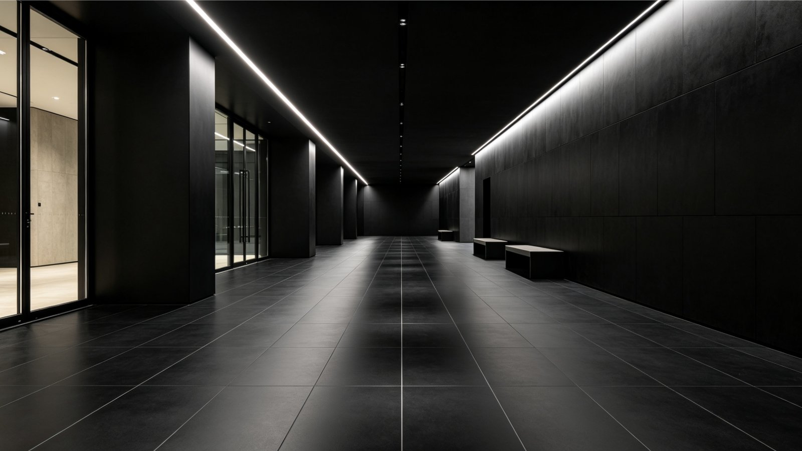 Matt Black Porcelain Tile Surface Finish