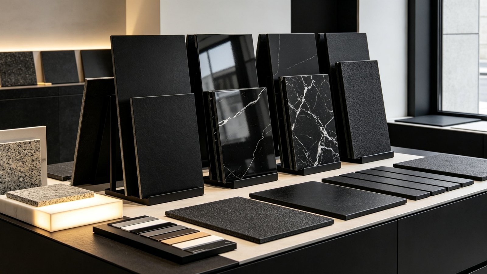 Black porcelain tile design ideas and grout pairing guide showcase by YASIQI