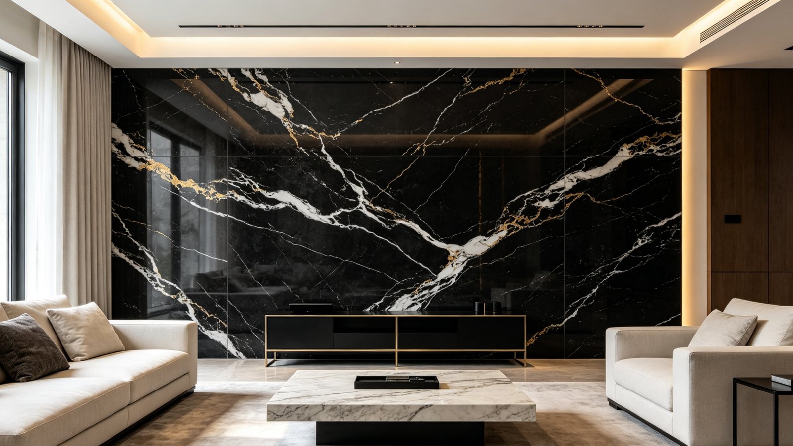 Black Marble Look Porcelain Tile Veining