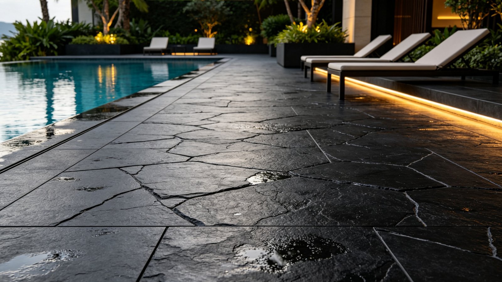 Textured Riven Black Stone Porcelain Tile