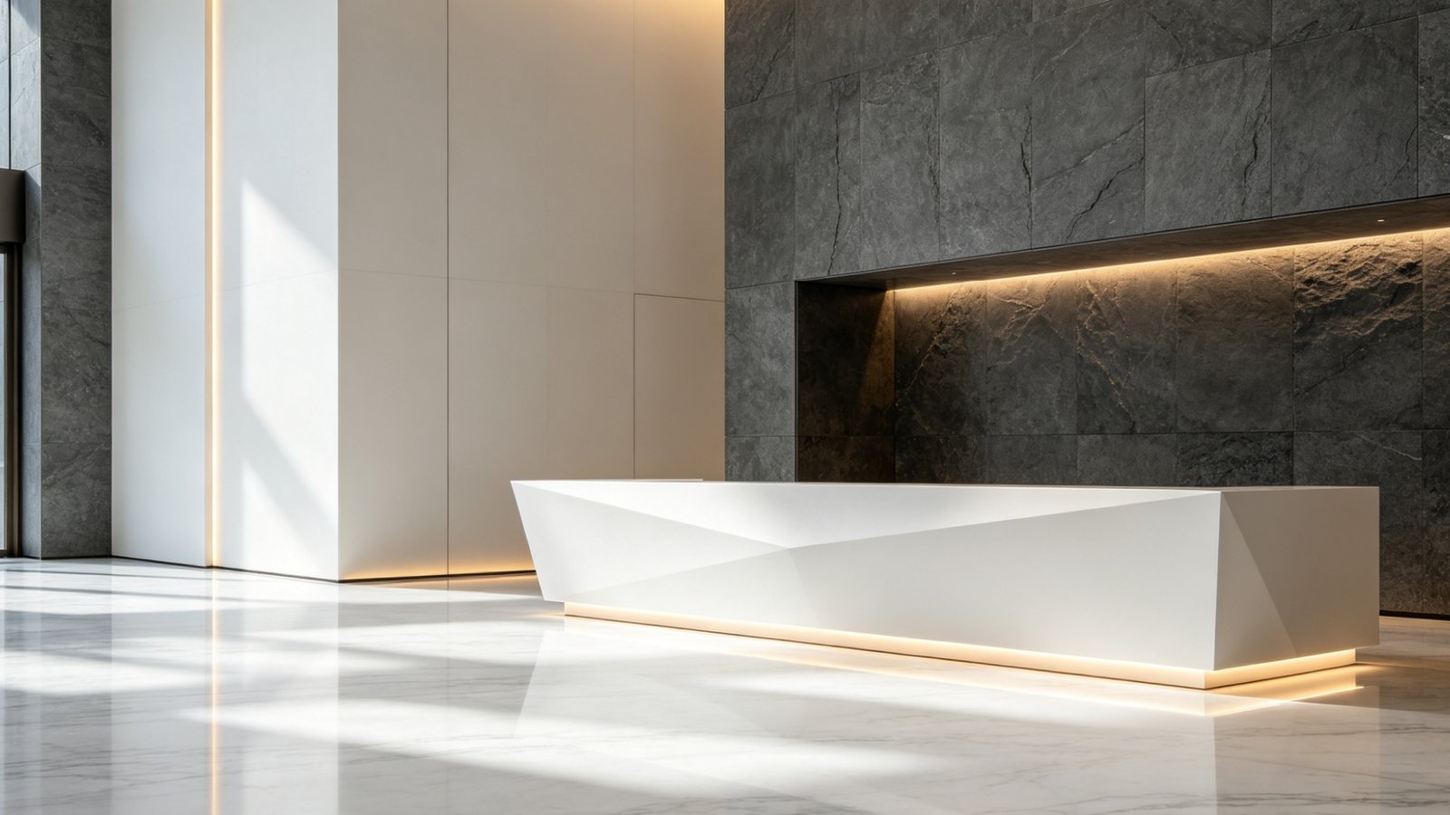 Honed Carrara and Nero Marquina architectural matt porcelain tile finish
