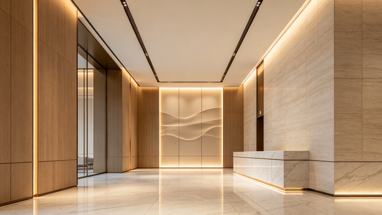 Luxury marble look porcelain tiles and flexible stone panels for hotel and commercial real estate