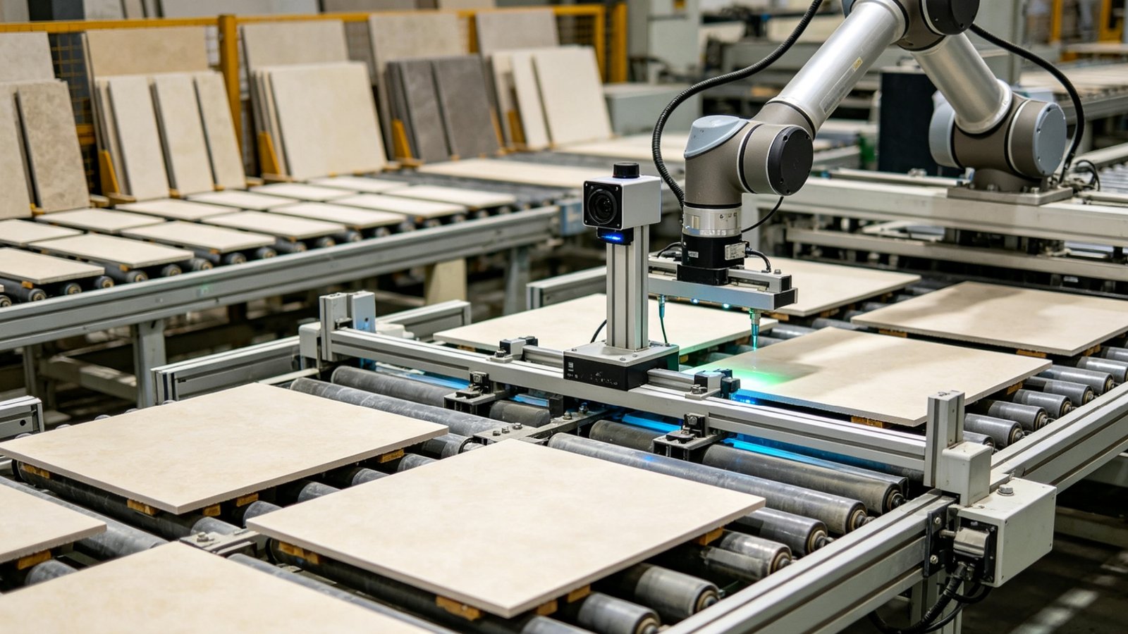 Automated continuous kiln production line at YASIQI porcelain tile factory in Foshan China