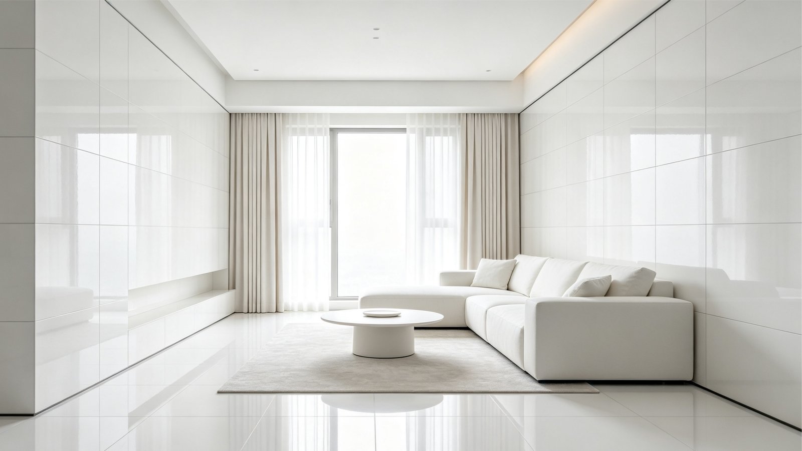 Pure white porcelain tile interior space by Foshan Yasiqi