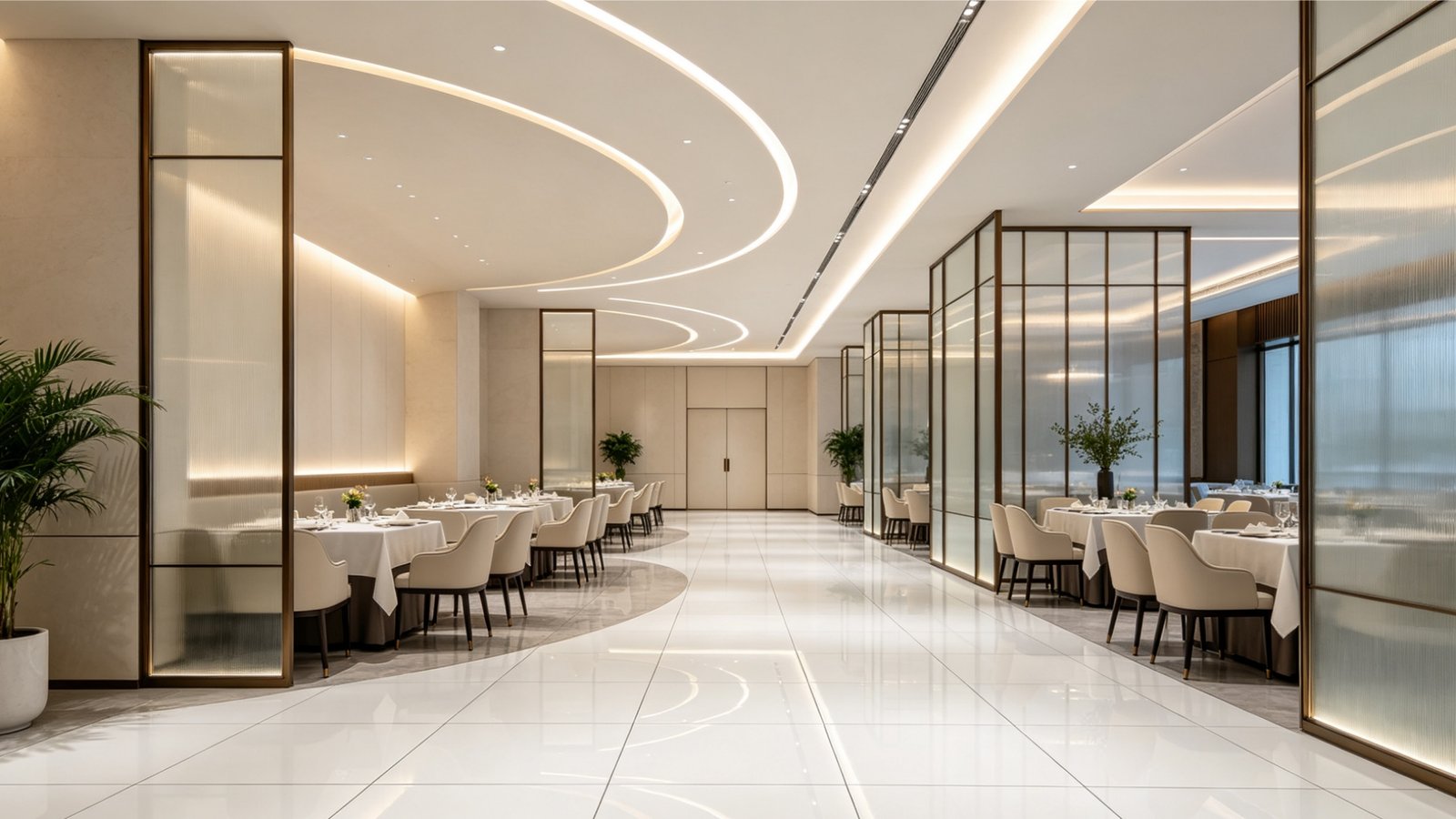 High traffic commercial retail and luxury hotel lobby with commercial white porcelain floor
