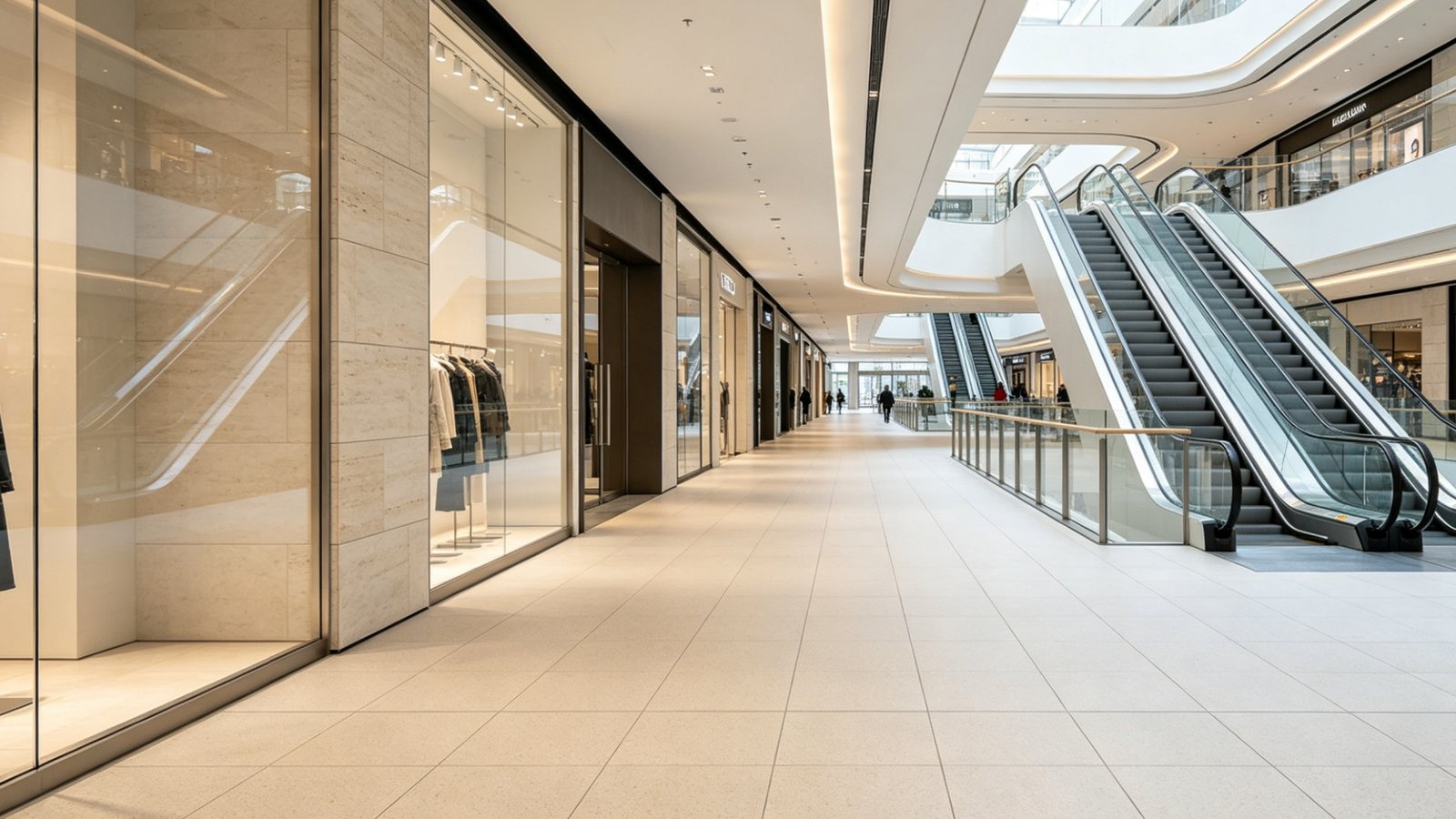 Commercial retail porcelain floor tiles and exterior soft stone cladding application