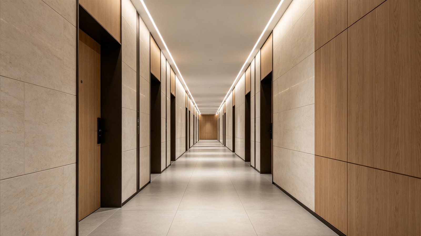 Modern City Hotel retrofit tile supply case in Europe with lightweight stone accent walls and matte floors