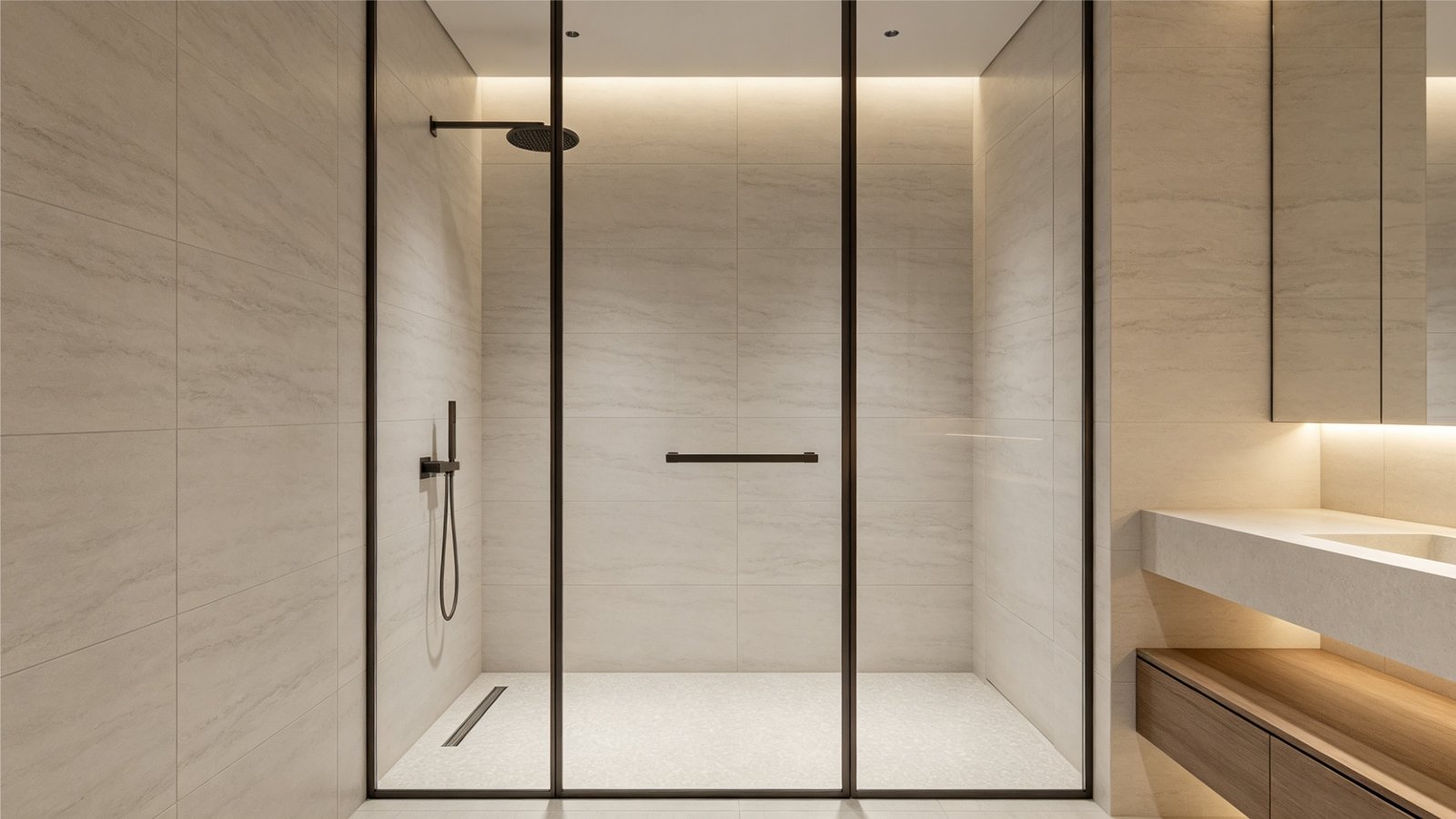 Luxury residential porcelain shower tile installation