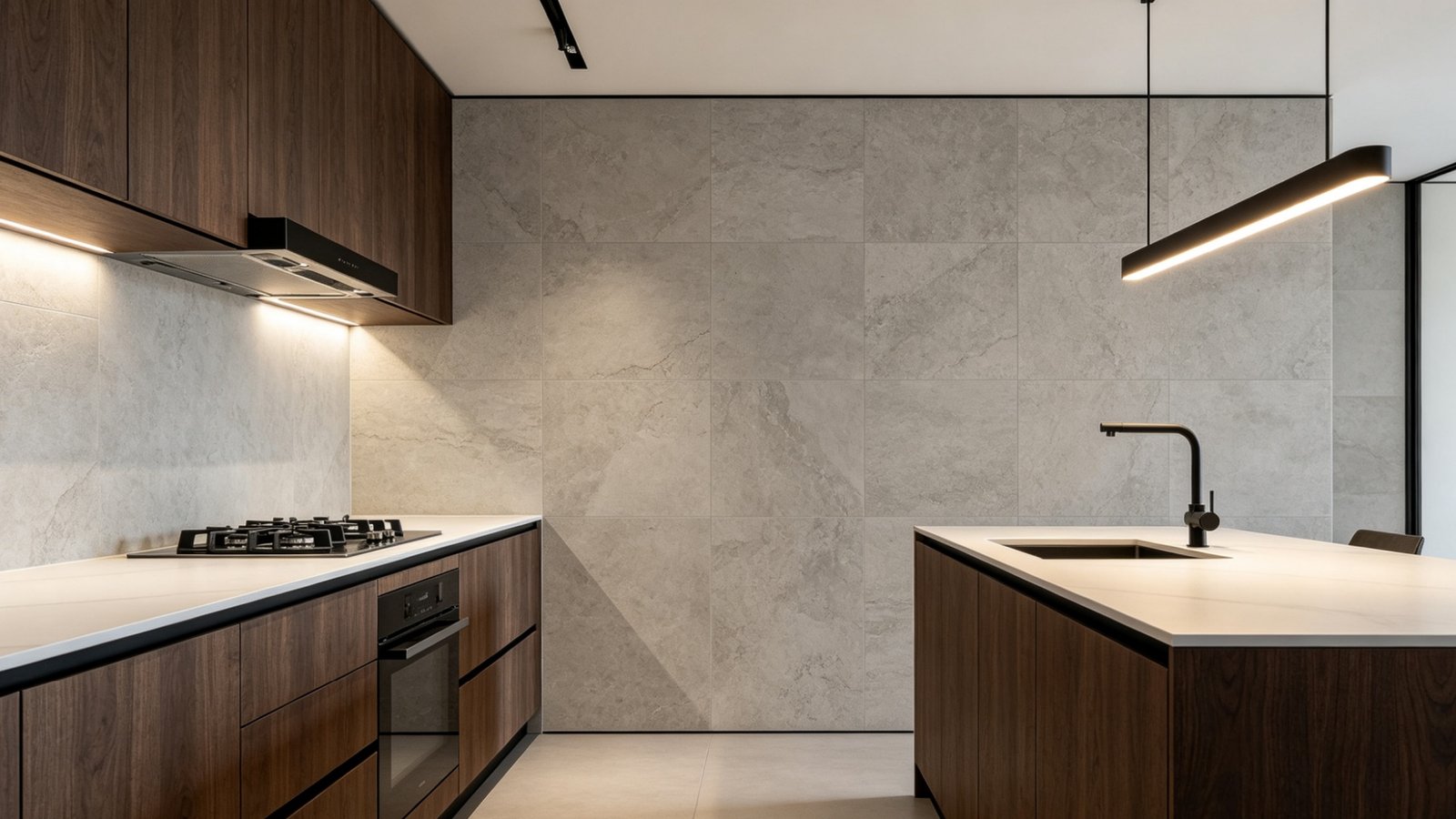 Modern residential porcelain tile interior application
