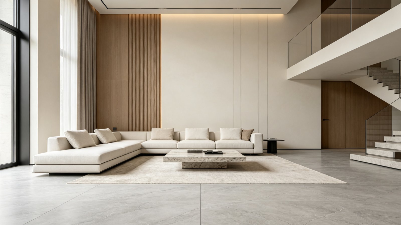 750x1500mm continuous veining marble look porcelain tiles in modern living room