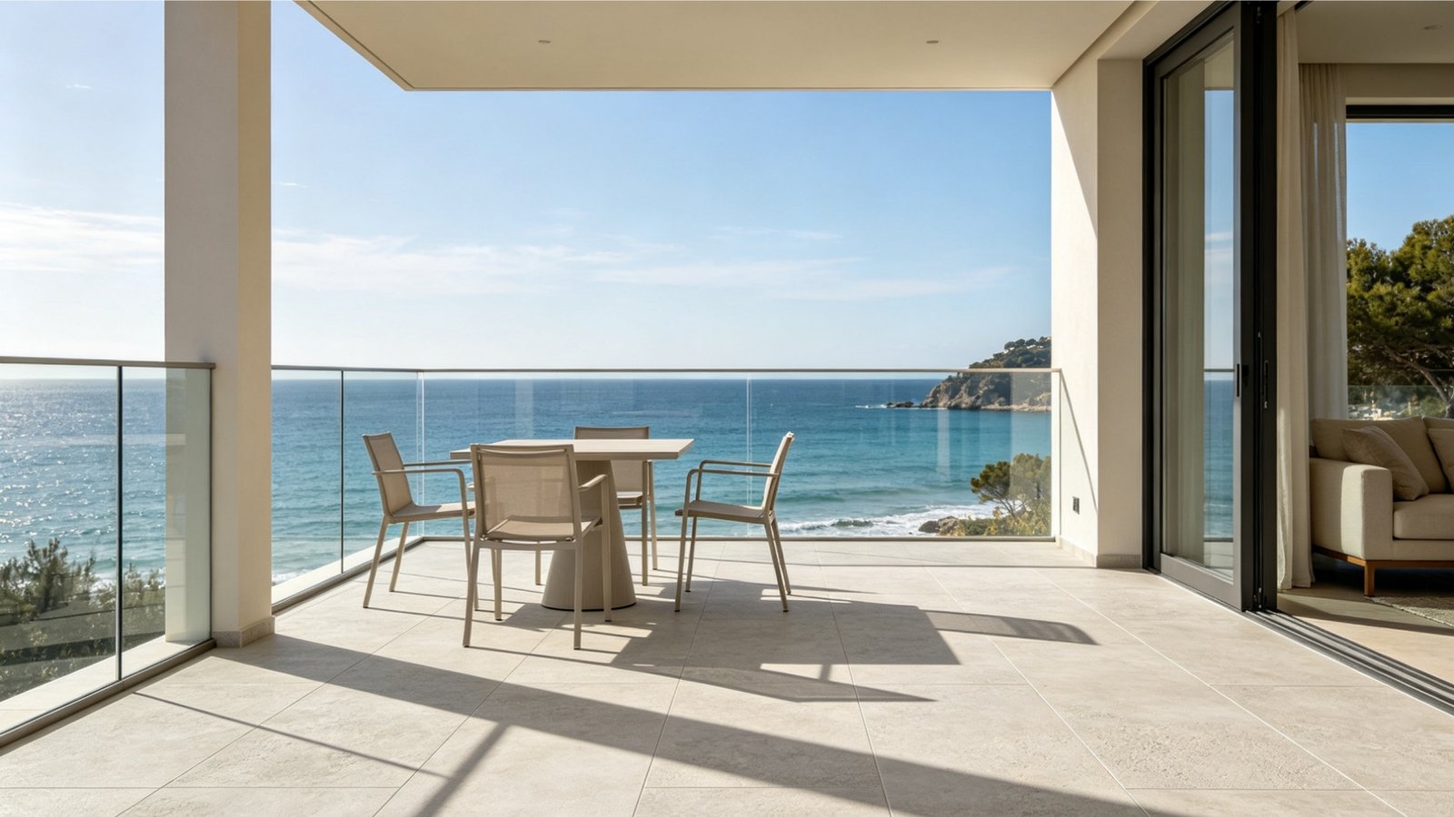 Coastal resort balcony and pool deck featuring anti-slip outdoor porcelain pavers