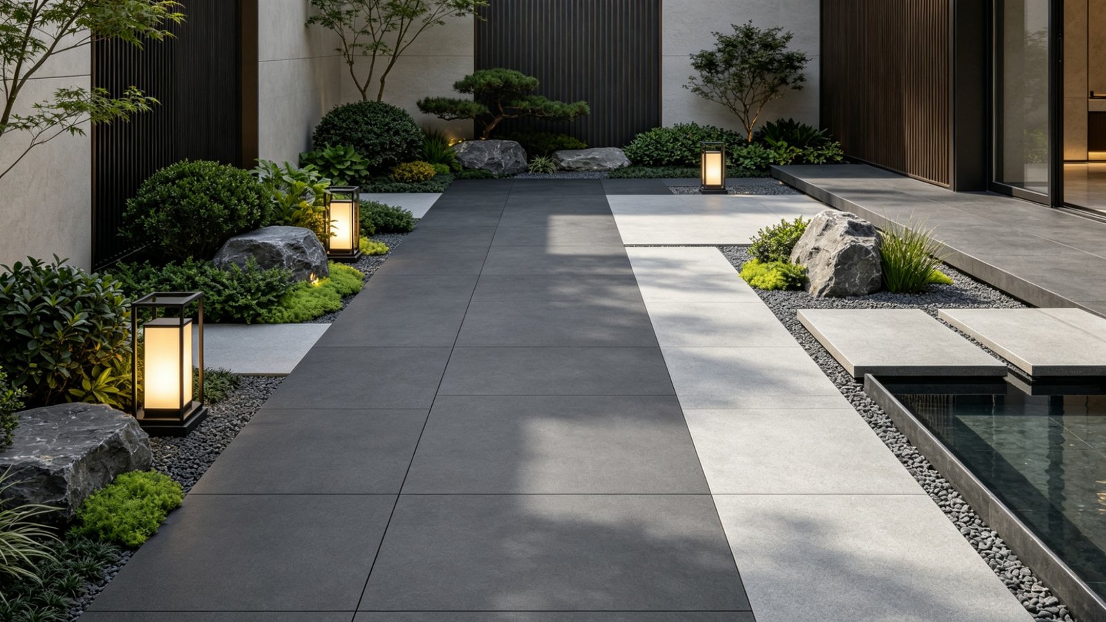 Outdoor landscape tiles and pavers